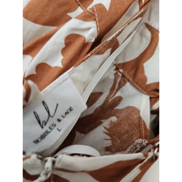 Bobbles and Lace Women’s Maxi Dress Large Sleeveless Halter Brown White Floral - Picture 7 of 12